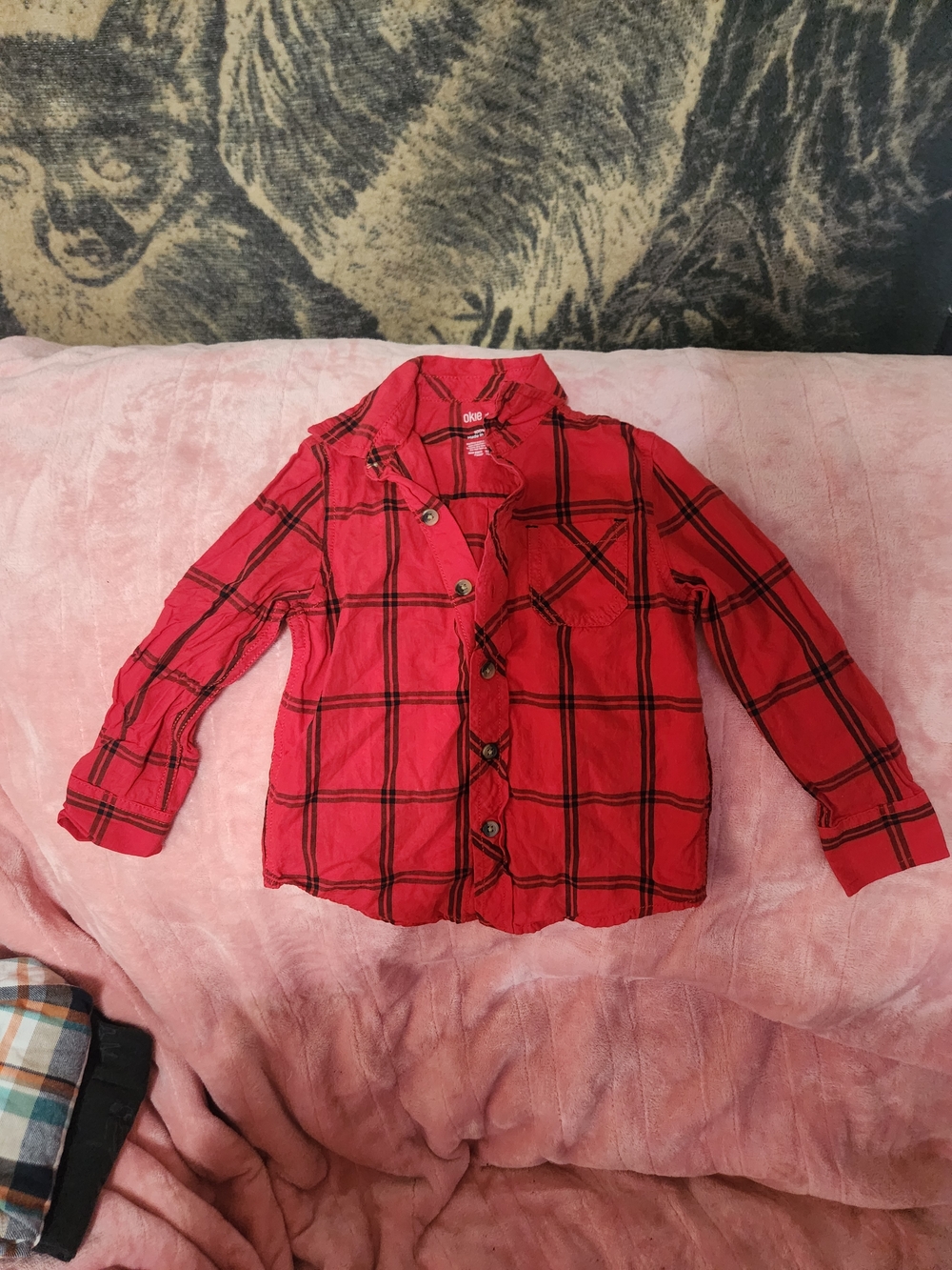 okie dokie Red Plaid Cotton Shirt 3T